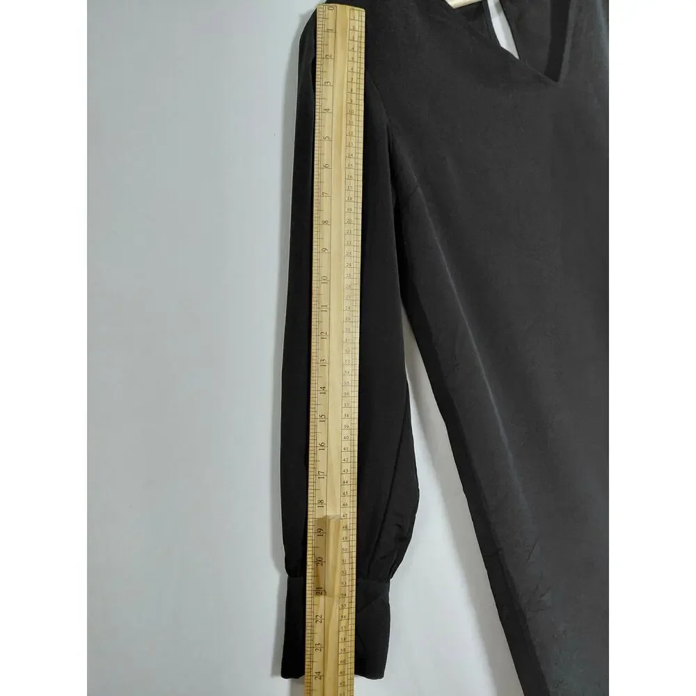 Express Black V-Neck Long Sleeve Gold Button Cuff Shift Dress Women Size XS